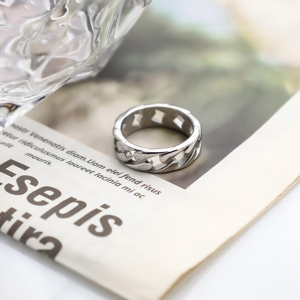Fashion Titanium Steel Cuban Chain Ring Couple Titanium Steel Ring Hip Hop Trend Hollow Ring