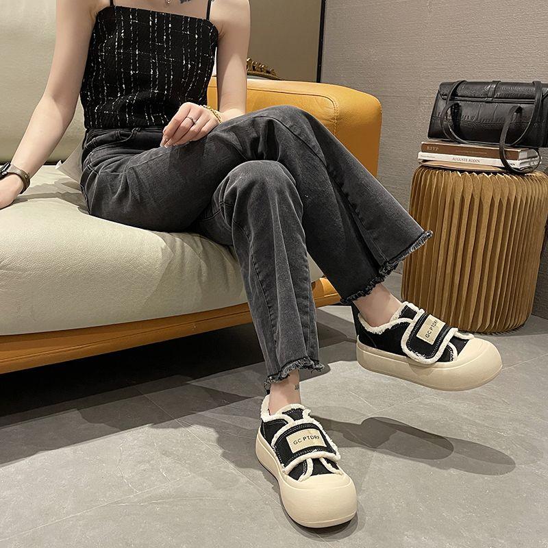 Women Footwear Pink Kawaii Ladies Shoes High On Platform Round Toe Cute Canvas Urban 39 With Stylish New In Cotton Luxury