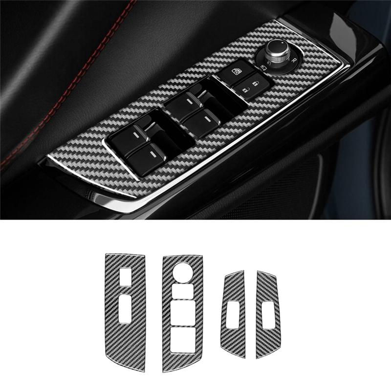 Real Carbon Fiber For Mazda CX9 CX-9 2016- LHD Door Side Window Lift Switch Panel Cover Trim Interior Replacement Carbon Fiber Pattern