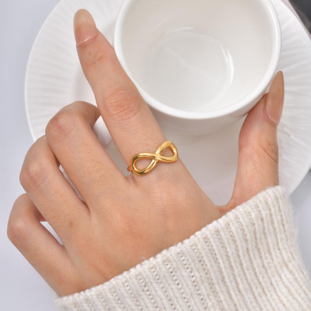 Stainless Steel Geometric Ring for Women Hollow Infinity Opening Rings 18K Gold Plated Jewelry Gift