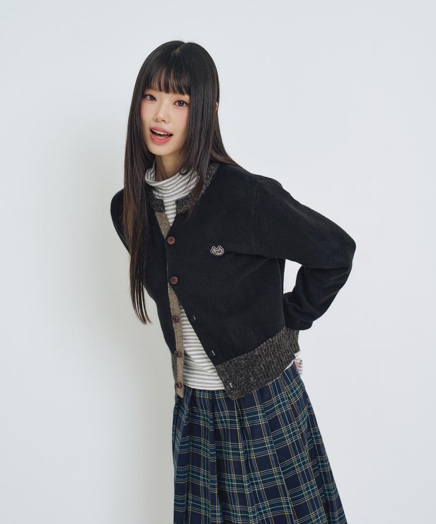 LMR Contrast Point Round Cardigan Black