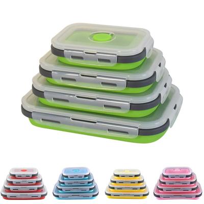 4 STÜCKE Faltbare Silikon-Lunchbox Tragbare, für die Mikrowelle beheizbare Lunchbox Quadratische Silikon-Konservierungsbox Küchenbedarf
