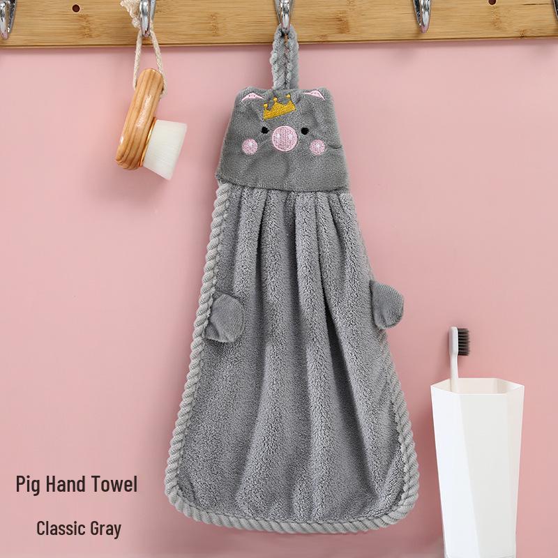 Big Goose Cute Coral Fleece Hanging Hand Towel for Kitchen & Bathroom