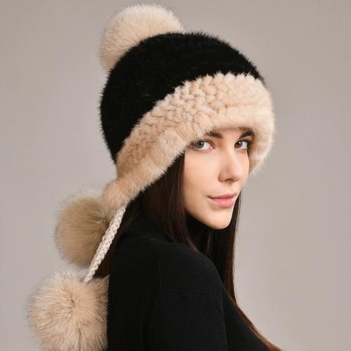 Mink Hat Women s Mink Hair Woven Fur Hat Winter Winter Fur Hat Women s Mink Warm One Size(55-60cm)