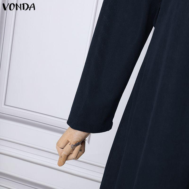 VONDA Spring Women Casual Lapel Neck Solid Color Texture Irregular Belt Long Sleeve Dress