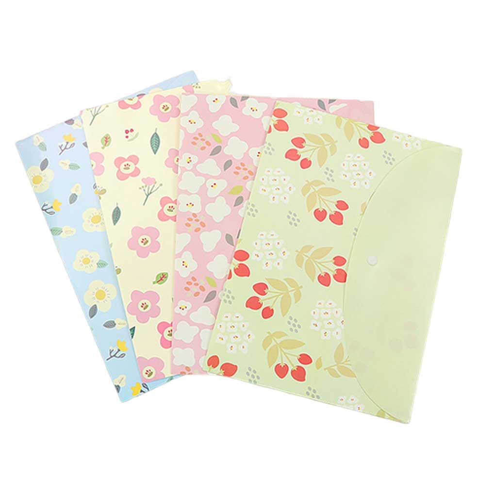 

4X File Bag Lovely Information Storage Bags Pocket Folders PVC Documents Snap-type Student Stationery Business
