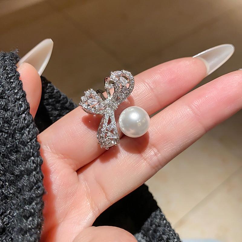 Minimalistische Zirkonia Schmetterling Schleife Ohrstecker Ringe Mit Künstlicher Perle Für Frauen Sommer Mode