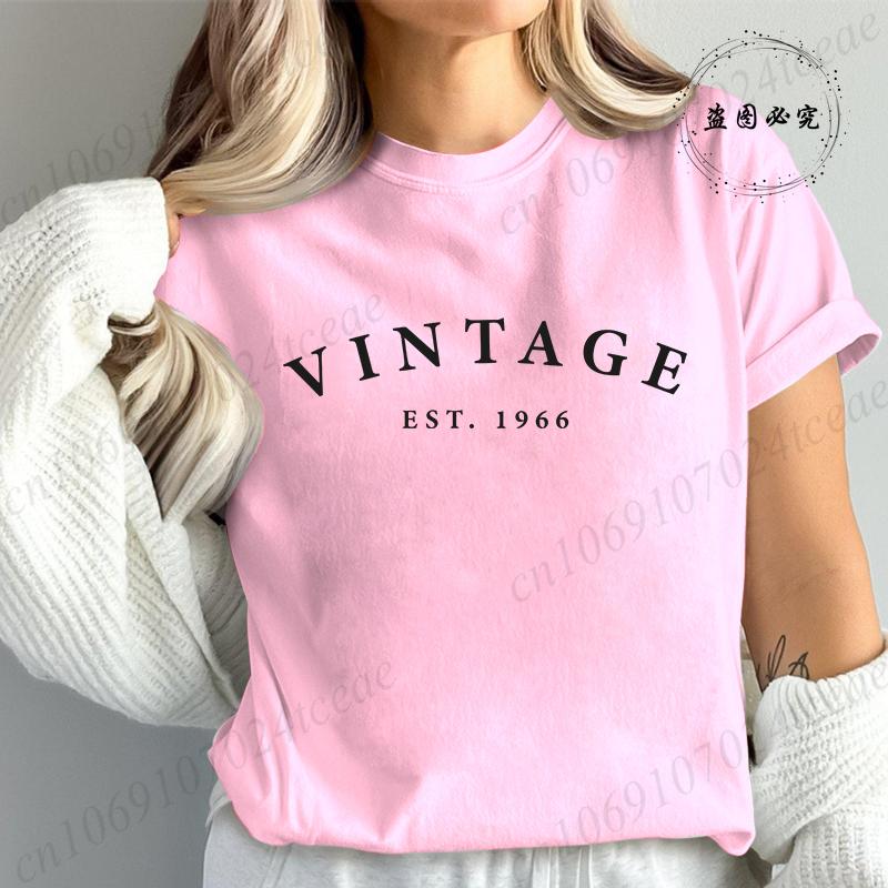 

Женские повседневные футболки Вечеринка в честь дня рождения Забавная футболка с принтом Повседневный женский топ Винтажный Est 1966 Модные трендовые футболки Топы S