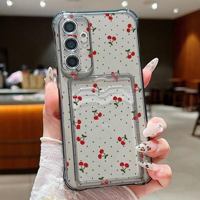 Kleine Kirschdruck Kartenfach Transparente Handyhülle Für Samsung S25 Ultra S24 FE S23 S22 A56 A16 A36 A55 A06 A26 A15 Weiches Silikon Stoßfest Schlanke Hülle