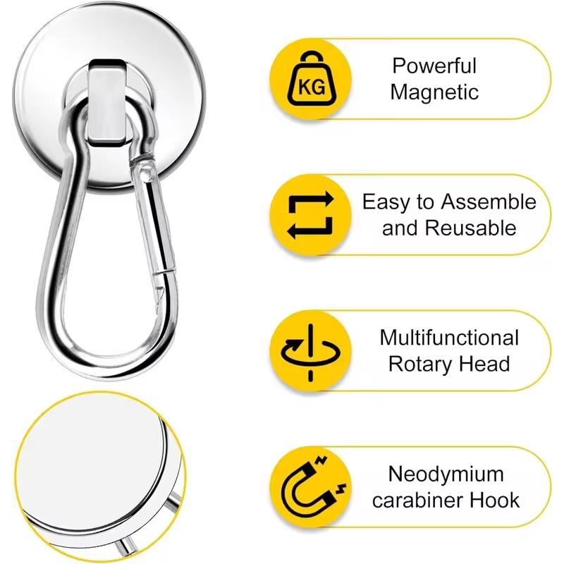 Strong Magnetic Hooks Heavy Duty Neodymium Magnet Hooks With Swivel Carabiner Hook Bathroom Kitchen Hanging Hanger Key Storage
