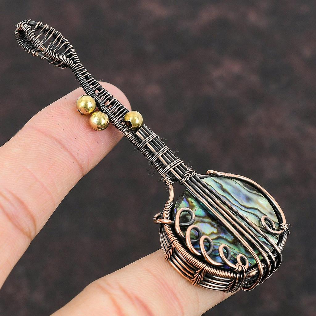 Abalone Shell Pendant Copper Wire Wrapped Pendant Gemstone Jewelry Guitar Design Pendant Gift For Mother Handmade Pendant Copper Jewelry