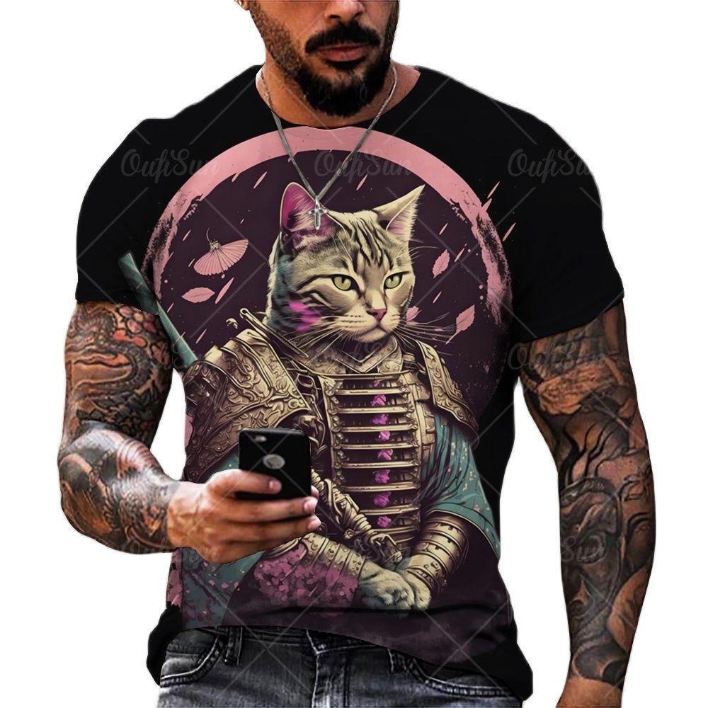 Vintage T-Shirts For Men 3D Cat Printed Short Sleeve Tops Summer Fashion Animal T Shirt Street Oversized Tee Shirt Men Clothing