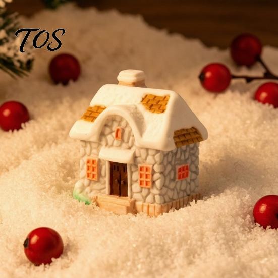 Miniature House Ornament Christmas Figurine, Resin Snow Village Statue, Tiny Winter Home Decor for Fairy Garden, Moss Landscape, Potted Plant