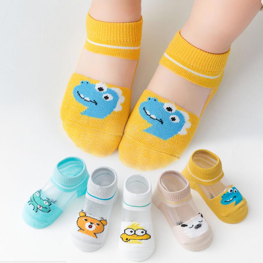 Girls Sock 5 Pairs/lot 0 To 5 Yrs Spring Summer Thin Kids Cotton Mesh Boat Sock Lovely Animal Breathable Toddler Boys Ankle Sock