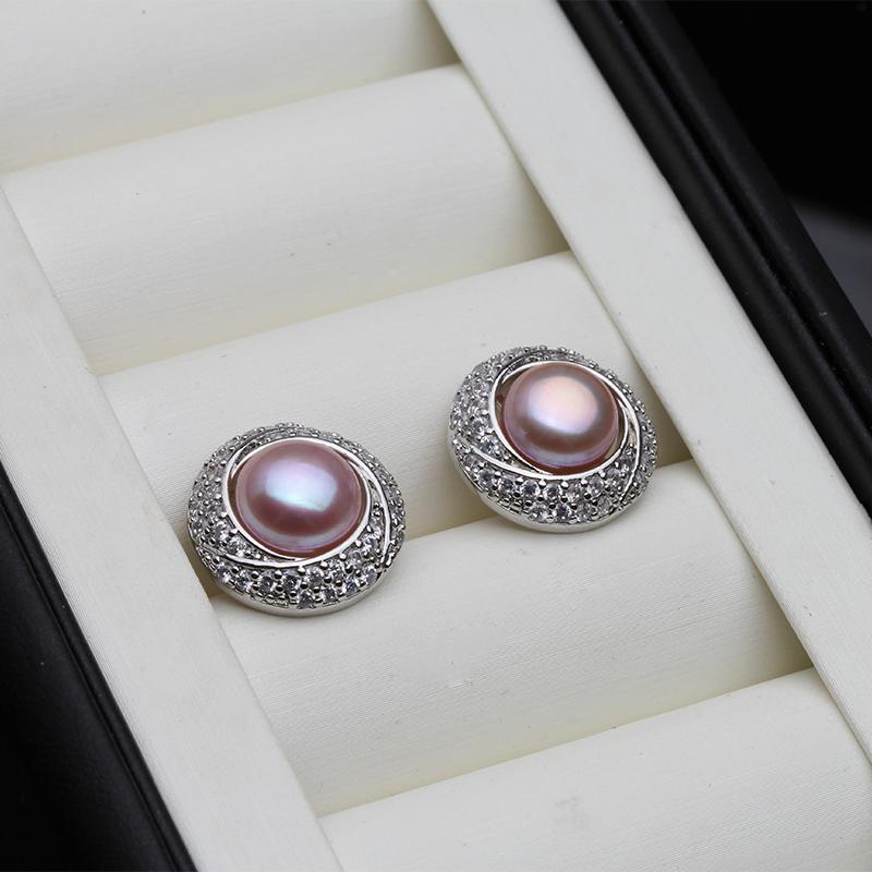 Boucles d'oreilles puces d'eau douce authentiques neuves grandes Perle Femme,Plates Argent Sterling 925 Boucle d'oreille Perle Naturelle Cadeau Épouse Mère Blanc Noir