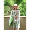 Sweet Japanese cute wind snowflake cotton long-sleeved T-shirt women's summer loose lazy wind large version sunscreen blouse top
