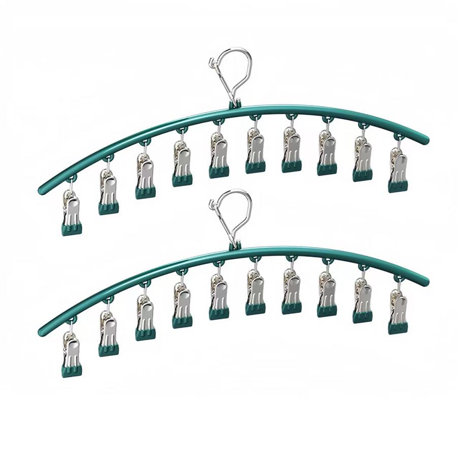 1/2/3pcs Clothes Hanger with 10 Clips Laundry Drying Rack Clothes Drying Rack Stainless Steel Sock Hangers Windproof Clip