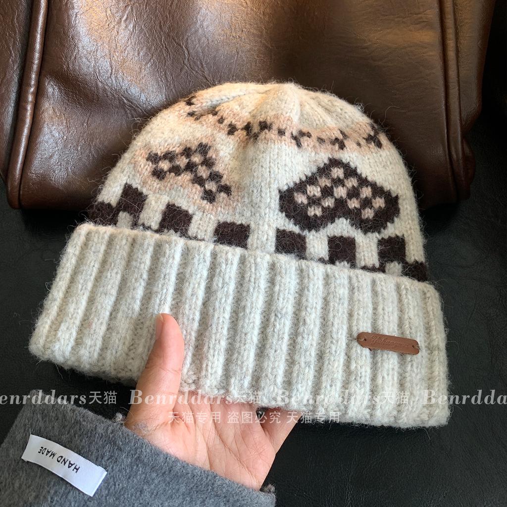 American retro color wool knitted wool hat women's season thickened warm ear protection show face small pullover cold hat