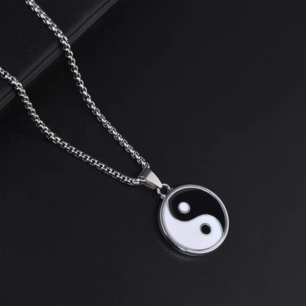Necklace Compass Titanium Steel Tai Chi Amulet Engraved Link Present Steels Pendant Wide Row Jewelry Stainless Circle Cool
