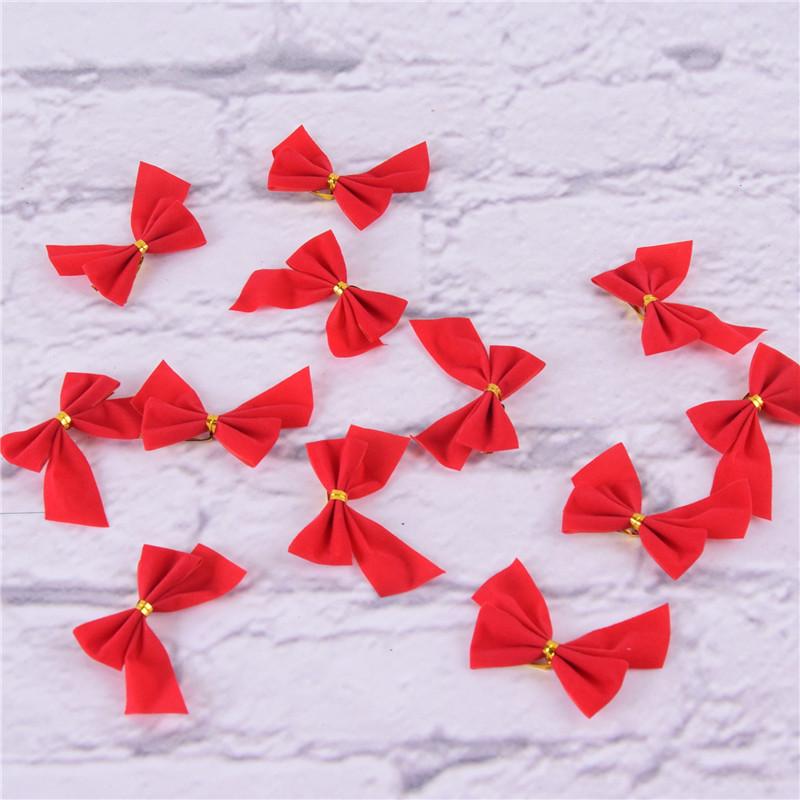 Red Small Flocked Christmas Bow Tree Lights Decorations Ornaments