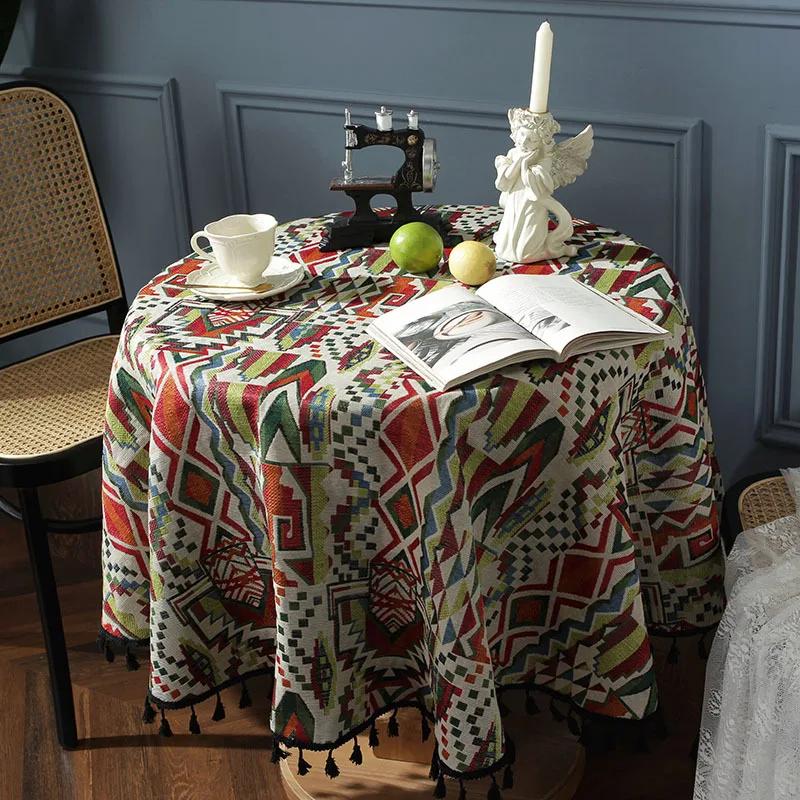 Tablecloth Around Cotton Linen Tassel Tablecloth Plaid Round Tablecloth Red Striped Lattice Table Map Wedding Cloth Cover