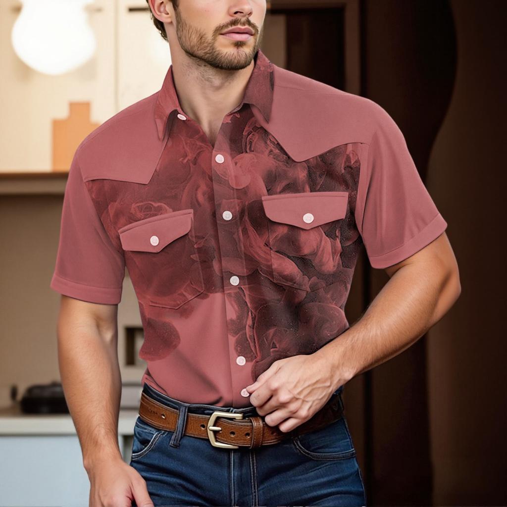 Men'S Fashionable Lapel And Shoulder Length Short Sleeved Casual Top