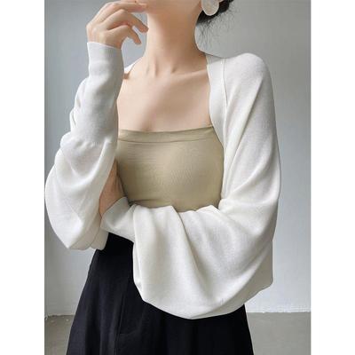 Gilet court en soie glacée française pour femme, châle de protection solaire, vêtement d'extérieur printemps/automne, 2024