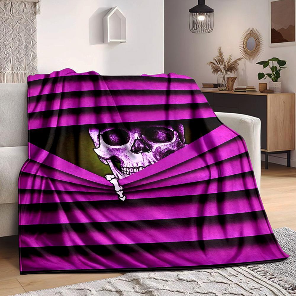 1pc Skull, Bone Blanket, Lightweight Flannel Throw For Sofa, Bed, Travel, Camping, Livingroom, Office, Couch, Chair