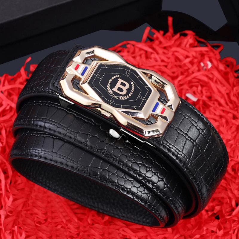 Men's Genuine Crocodile Pattern Leather Belt with Automatic Buckle - Stylish Casual Business Accessory