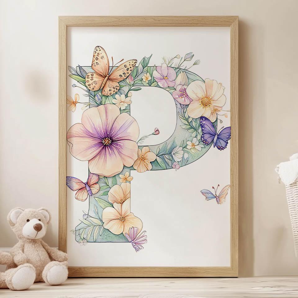 Kwiatowa Litera "P" - Plakat Dekoracyjny Kwiatowa Litera "P" - Plakat Dekoracyjny, 30X40 Cm, Bez Ramy, Papier Matowy 230 Gsm