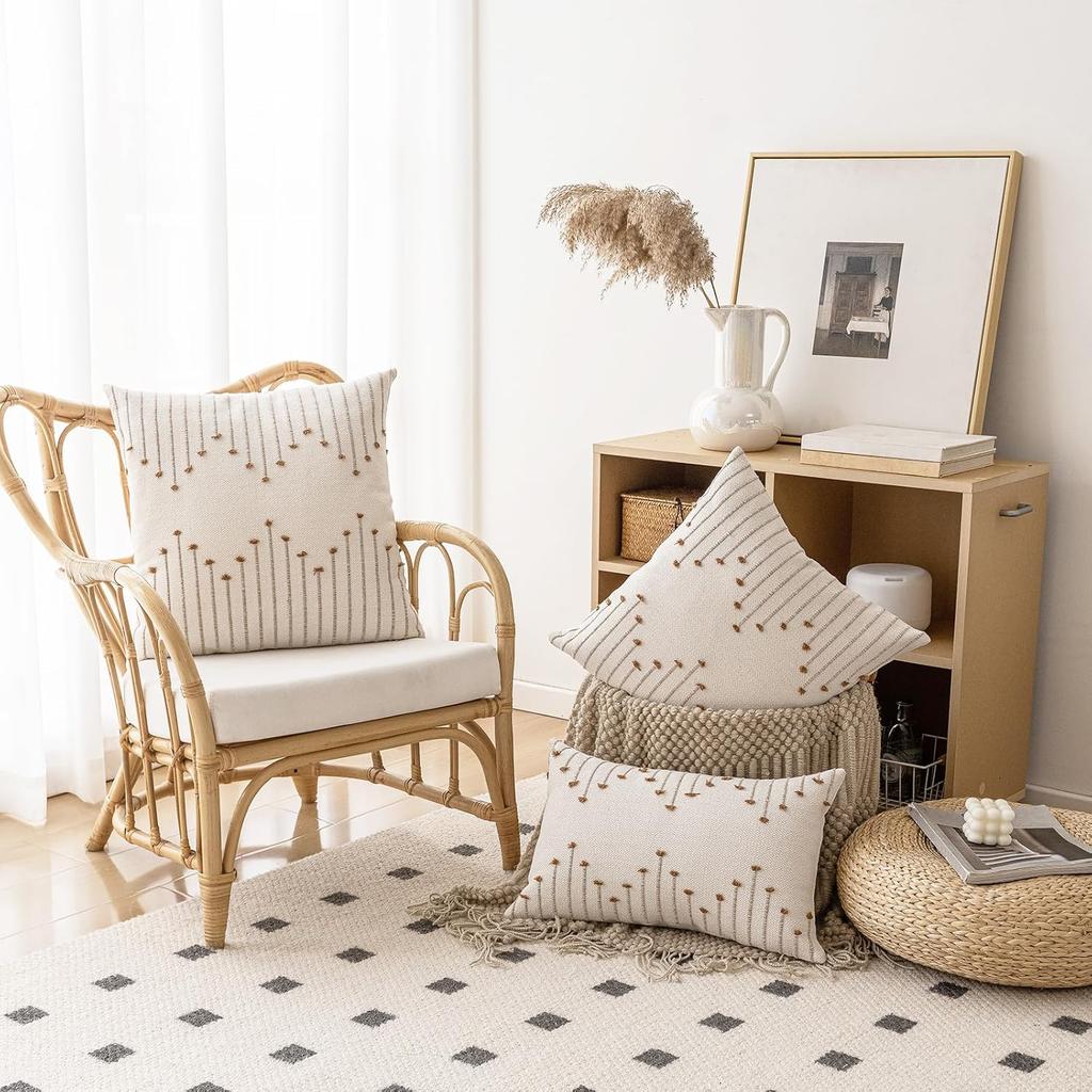 Throw Pillow Covers 18x18 Neutral Decorative Textured Cushion Case Farmhouse Pillowcase Modern Square Pillow Covers for Sofa