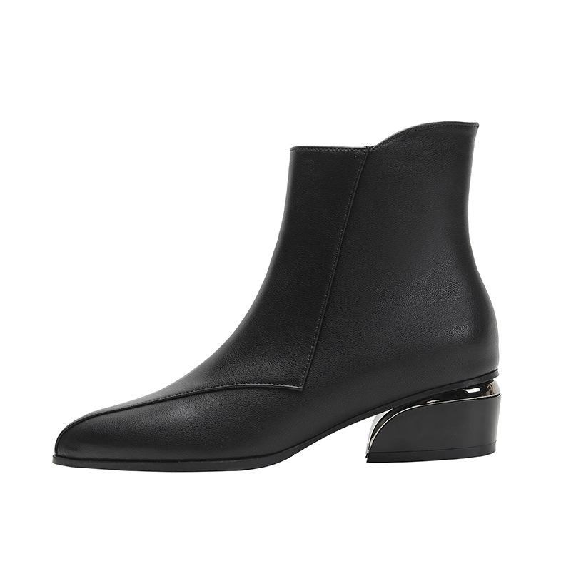 Leather short boots children's 2025 new thick heel women's boots thick heel autumn and winter mid-tube boots pointed low boots S361-2