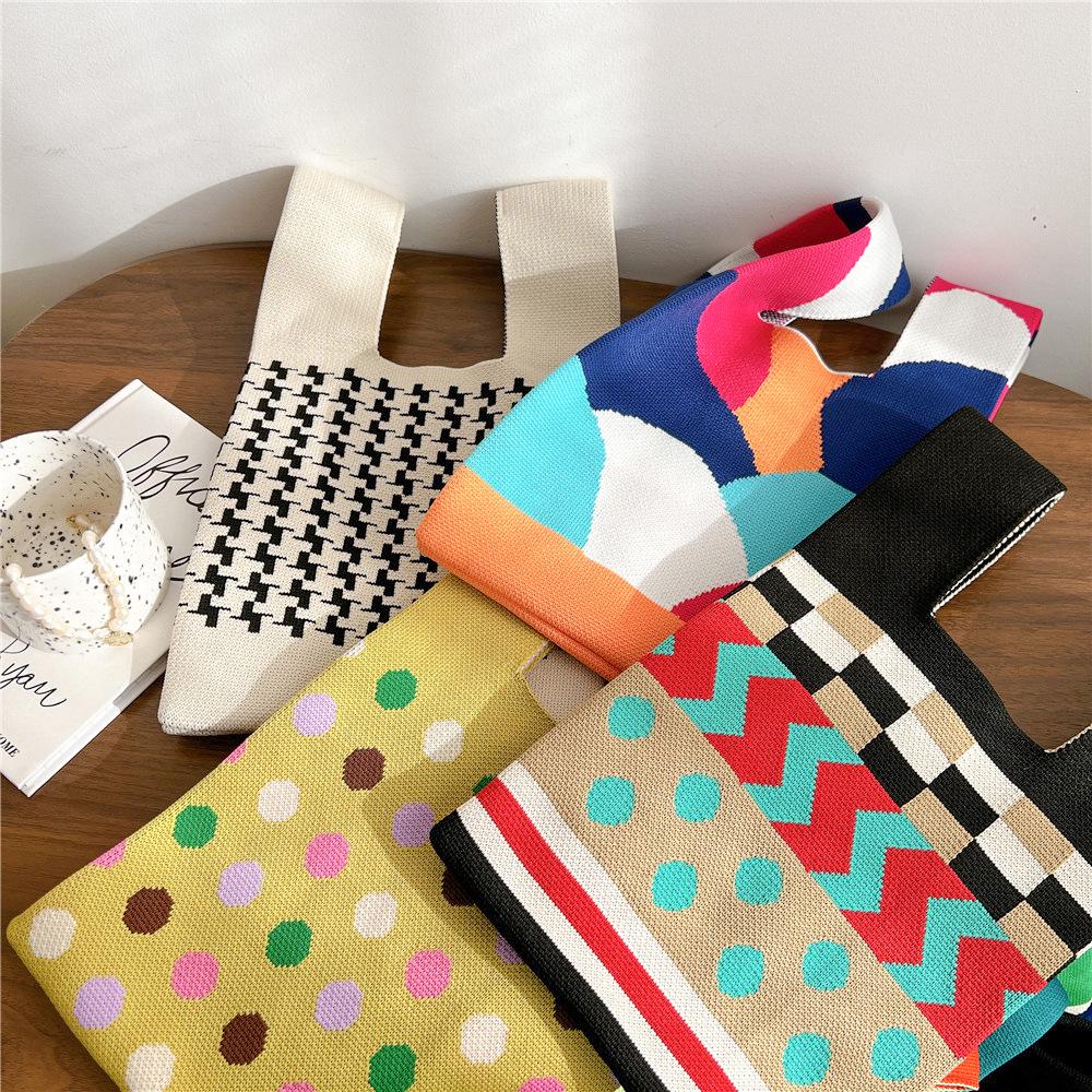 Colorful Polka Dot Knitted Handbag for Women - Versatile, Trendy, and Casual for Any Season