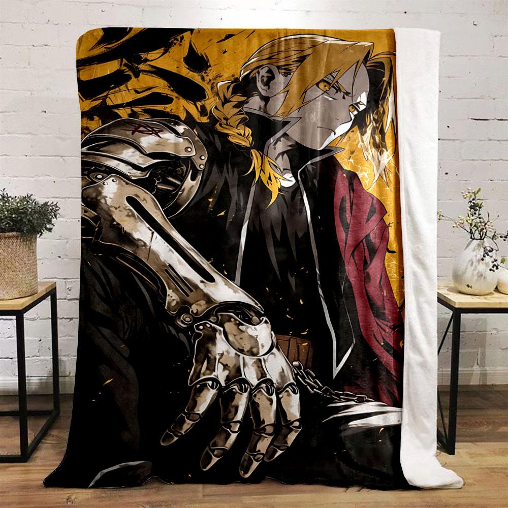 A character with a metallic arm, braided hair, and a bold yellow backdrop. for all seasons blanket lunch break throw gift