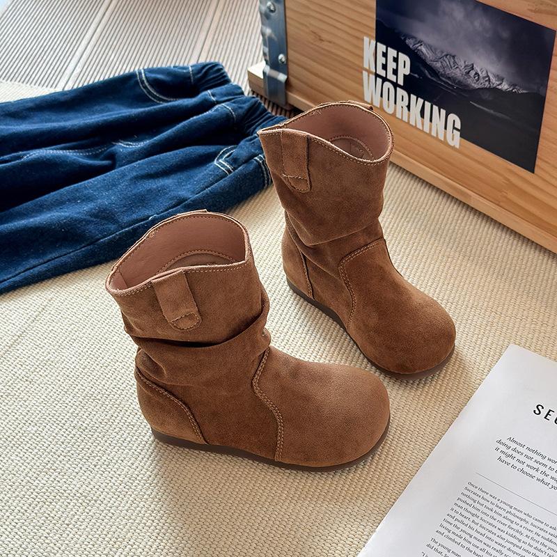 

Ботинки для девочек 2025 осень и зима новая детская обувь девочки две хлопковые бархатные полусапожки кожаные сапоги зарубежный стиль теплый тренд 36