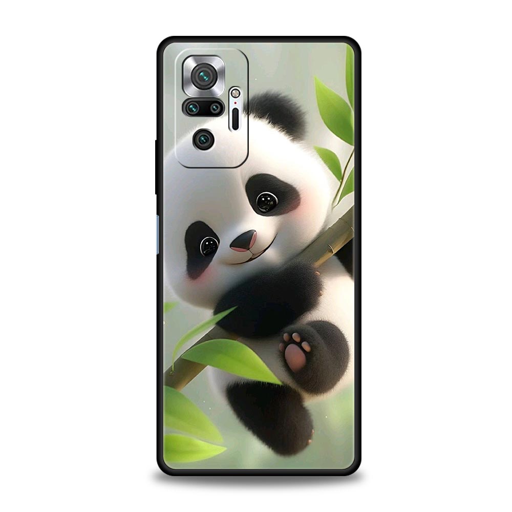 Cartoon Lovely Panda Phone Case For Xiaomi Redmi Note 14 13 5G 10 11 12 Pro Plus 4G 14C 13C 12C 10C Black Cover
