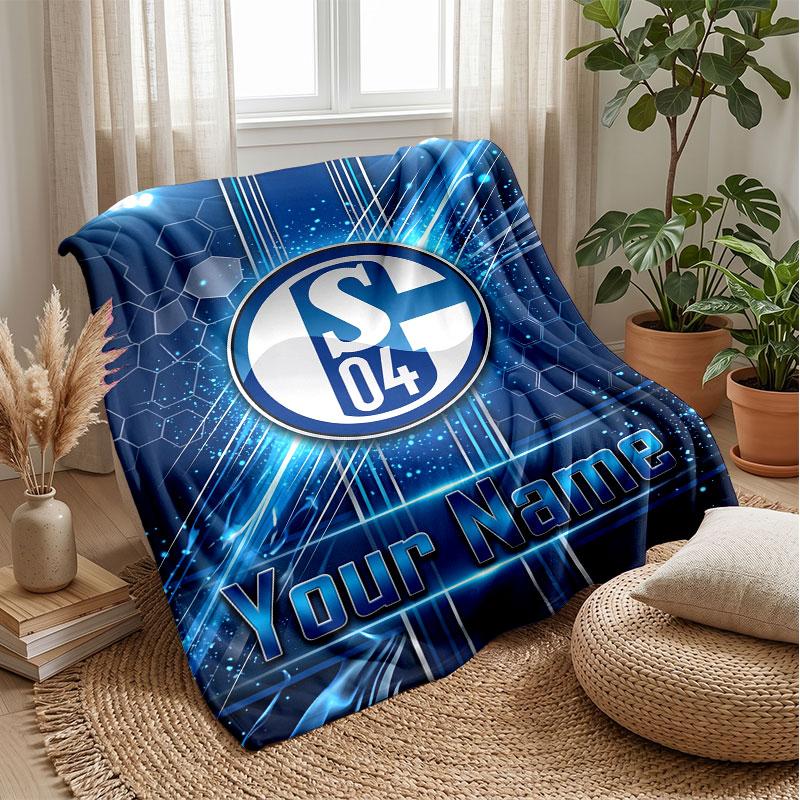 Schalke 04 FC Benutzerdefinierter Name Text Flanelldecke Fußball Logo Personalisierte Fleece-Wurfkuscheldecke Besonderes Geschenk für Sofa Schlafzimmer Zuhause