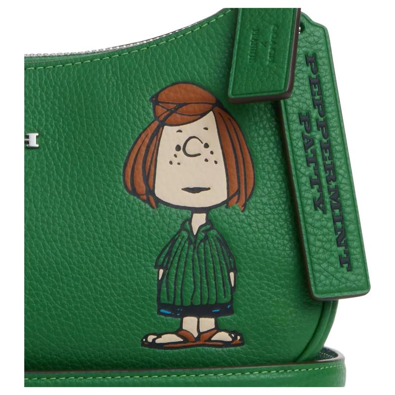 COACH PEANUTS co-branded Teri 24 printed pattern hardware pebbled leather shoulder crossbody handbag medium women's green