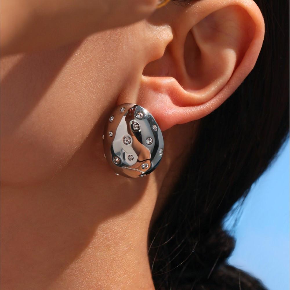 Hemispheric Stud Earrings In Stainless Steel 18k Gold Plated Inlaid With Multi Shiny Rhinestone Earring Ear Studs For Women