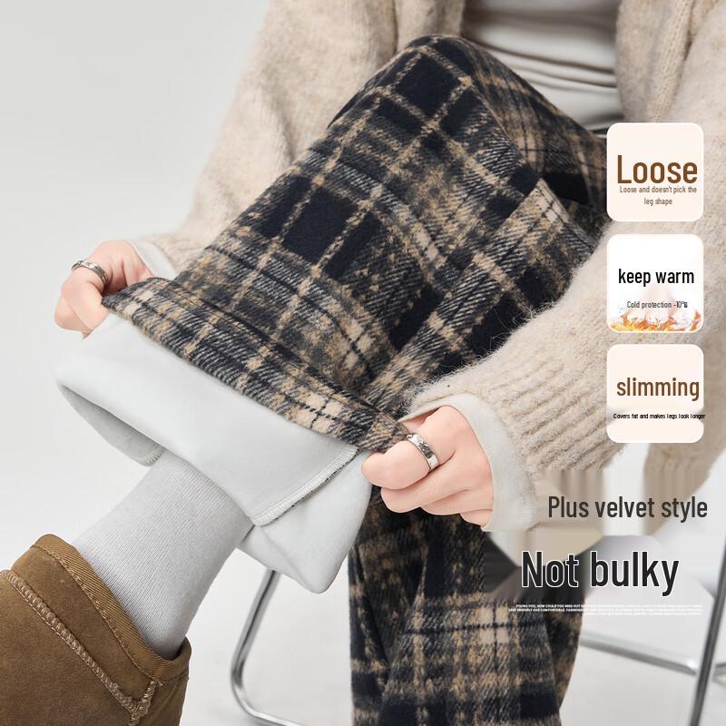 

Handu Yishe Women s Fleece-Lined Plaid Wide-Leg Pants XL