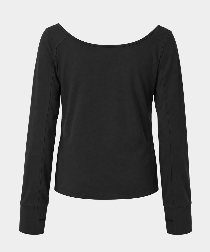 EUGGEN Open Slit Boat Neck Long Sleeve_Black