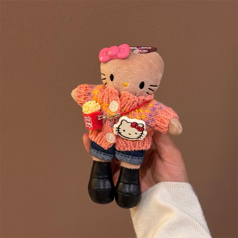 Sanrio Cute Long Legs Hello Kitty Plush Doll Toy Love Buckle Keychain Pendant Kt Cat Bag Hanging Backpack Charm Girly Heart Gift