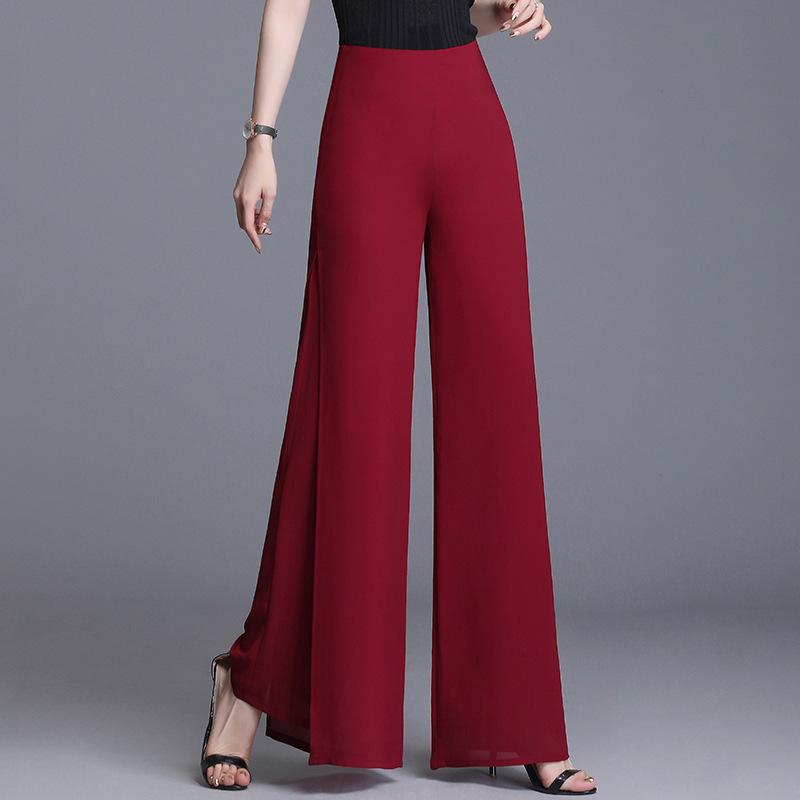 Double-layer Chiffon Wide-leg Pants, Women's Pants, High-waisted Swing-leg Pants, Split Skirt Pants, Dance Pants, Casual Pants, Long Pants