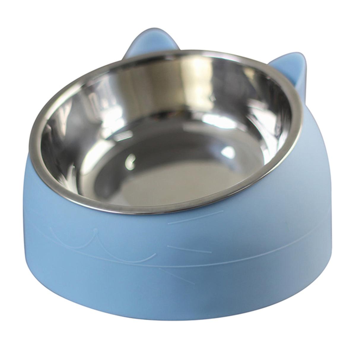 Katzenhunde-Napf 15 Grad erhöht Edelstahl Rutschfest Welpenbasis Katzenfutter Trinkwasser Futterspender Neigung Schutz Nacken Haustiernapf 400ML