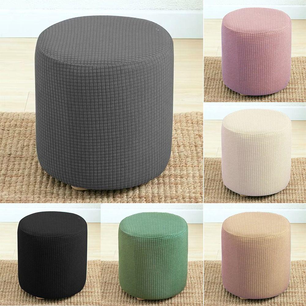 Round Shape Round Ottoman Slipcover Elastic Dustproof Seat Slipcovers Polar Fleece Universal Footstool Cover