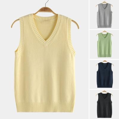 Damen Strickweste V-Ausschnitt Ärmellos Rippenbesatz Einfarbig Weste Tops Herbst Winter Lockere Passform Strickmode