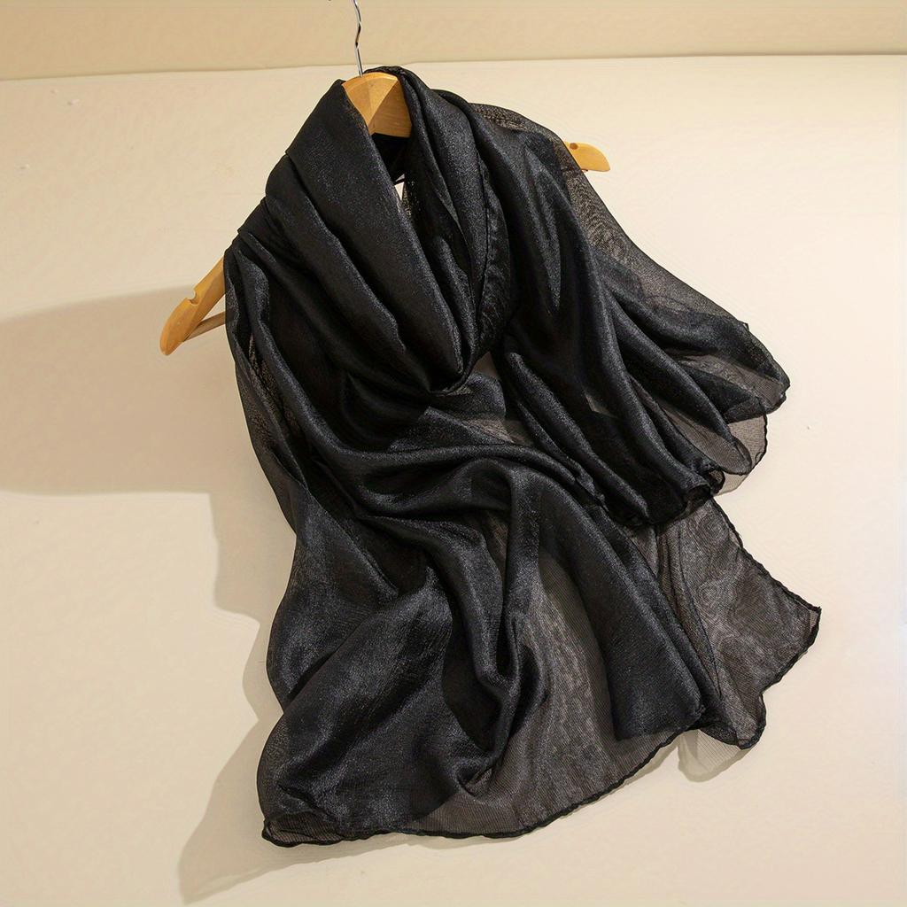 Fluffy Gauze Long Scarf Hijab Solid Color Simple Elegant Shawl Women Turban Windproof Head Wrap Travel Beach Towel