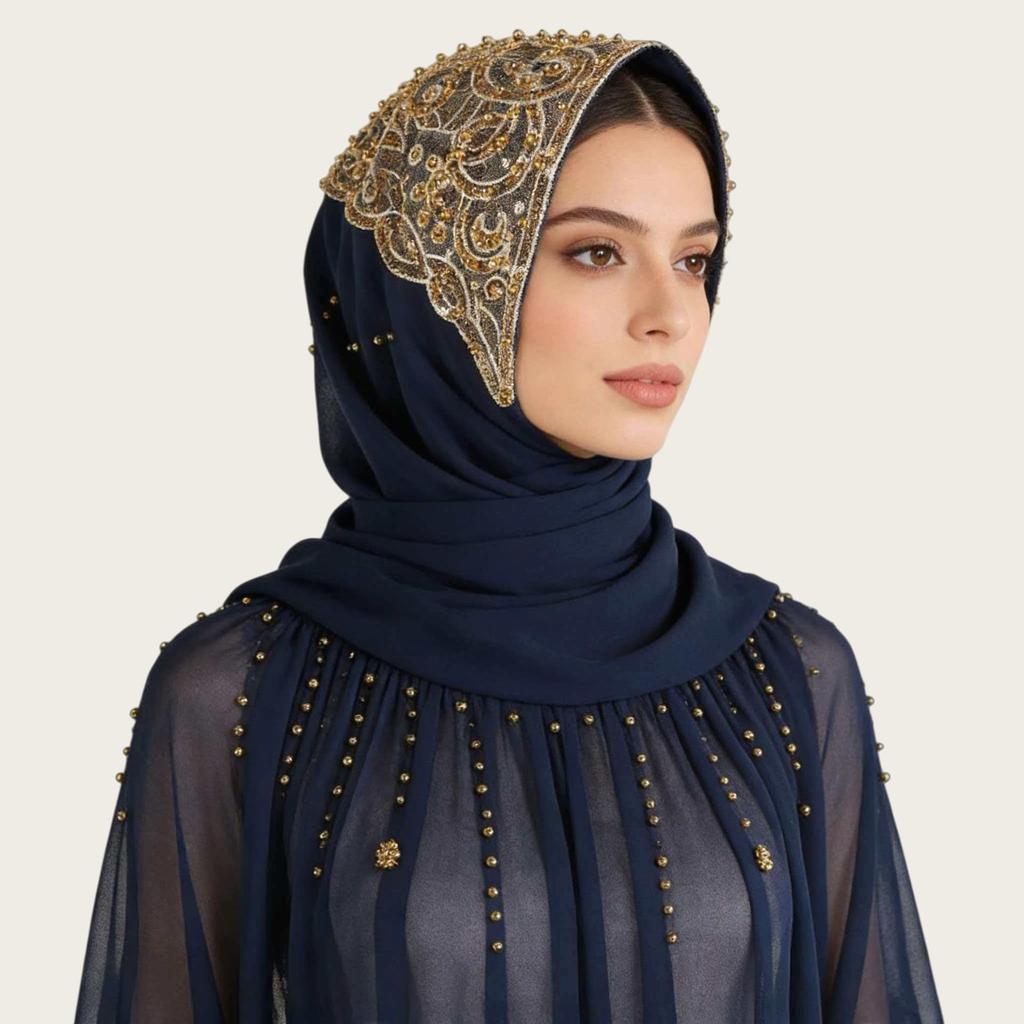 A092 Beaded Chiffon Ethnic Headscarf - Southeast Asia Fashion Scarf