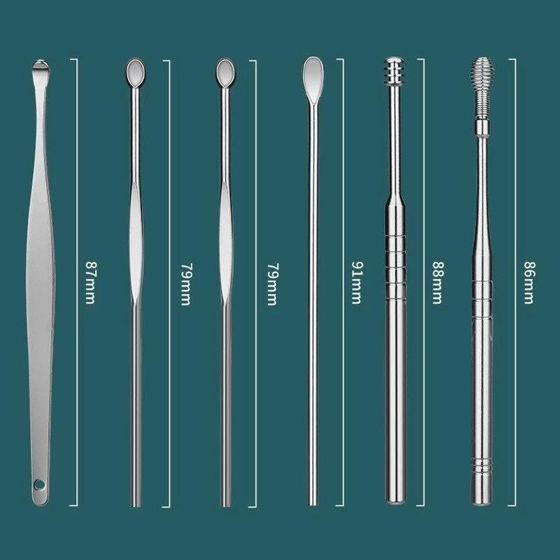 6/7/8PCS Stainless Steel Earpick Ear Cleaner Spoon Ear Care Cleaning Tool Earwax Removal Kit Ear Pick Vax Remover Clean Health
