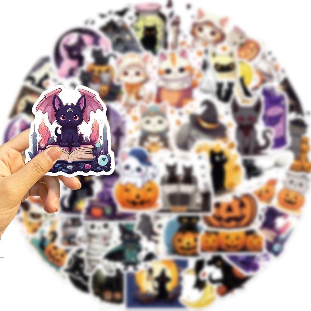Halloween Cute Cat Stickers Pack Of 50 Waterproof Diy Decoration For Guitar Notebook Luggage